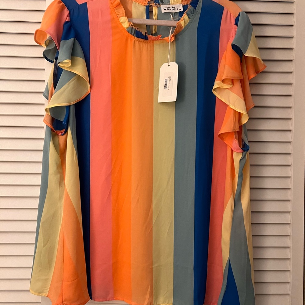Multicolor Striped Ruffle Sleeve Top - Picture 2 of 4